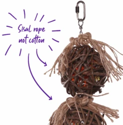 2 Piece Stacked Wicker Ball With Bell -Kazoo Store 14595 Kazoo TwinStackedWickerBallWBell D3