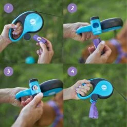 Retractable Dog Lead W/ Poop Bag Dispenser- 5 Metre - Up To 30kg -Kazoo Store Kazoo 11748 RetractableLeadw PoopBagDispenser Medium Doodles1