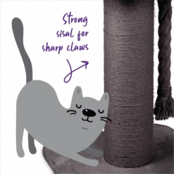High Bed Cat Scratch Post - Charcoal Plush -Kazoo Store Kazoo 15488 HighBedScratchPostwRope CharcoalPlush Sisal Doodles 62