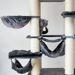 Kitty Tower Playground -Kazoo Store Kazoo 15556 KittyTowerPlayground CharcoalPlush CreamSisal LS 1