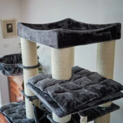Kitty Tower Playground -Kazoo Store Kazoo 15556 KittyTowerPlayground CharcoalPlush CreamSisal LS 12