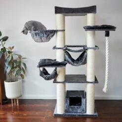 Kitty Tower Playground -Kazoo Store Kazoo 15556 KittyTowerPlayground CharcoalPlush CreamSisal LS 18