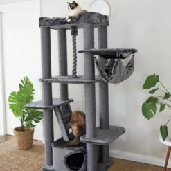 Kitty Climb Playground - Charcoal -Kazoo Store Kazoo 15562 KittyClimbPlayground CharcoalPlush GreySisal LS 006