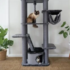 Kitty Climb Playground - Charcoal -Kazoo Store Kazoo 15562 KittyClimbPlayground CharcoalPlush GreySisal LS 018