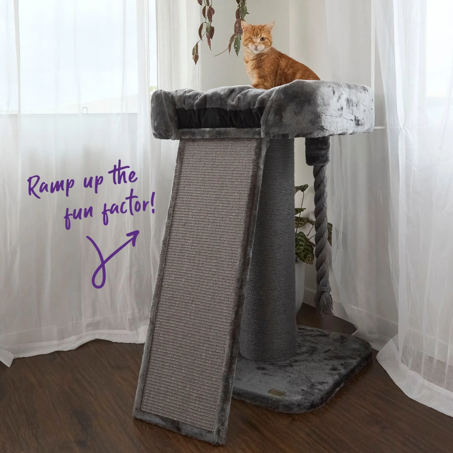 High Bed Cat Scratch Post With Ramp - Charcoal - Image 3