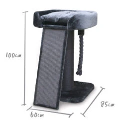 High Bed Cat Scratch Post With Ramp - Charcoal -Kazoo Store Kazoo 15594 KittyHighBedw Ramp Charcoal Doodles
